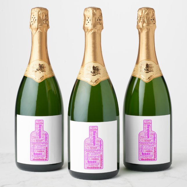 Vins et Étiquettes de vin mousseux - Nuage de mots (Bouteilles)