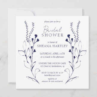 Vins et fleurs bleu foncé Invitation douche nuptia