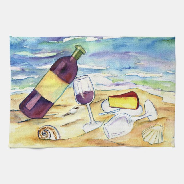 Vins et fromage à la plage Art Kitchen Serviettes (Horizontal)