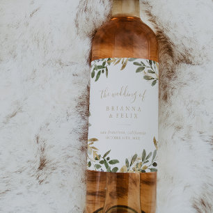 Vins Mariages de automne Gold Greenery Étiquettes