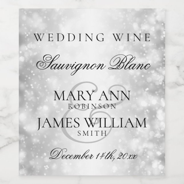 Vins mariages Étiquette Silver Shimmer Lumières (Étiquettes simples)