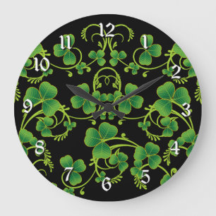 Vins Shamrocks noirs et verts Horloge murale