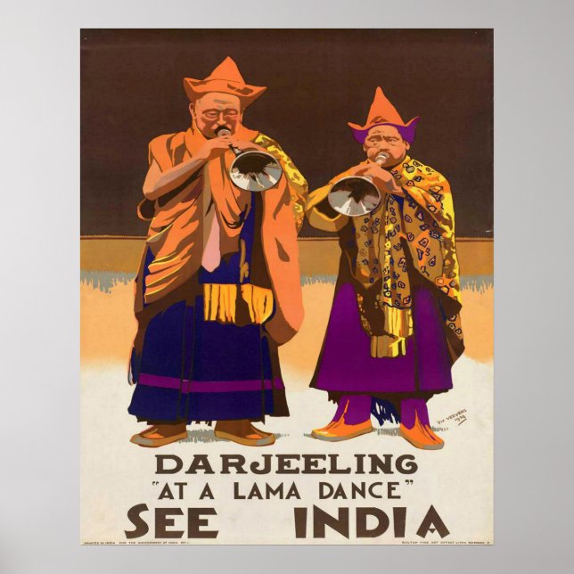 Vintag1934 Siehe India Darjeeling Lama Dance Trave Poster (Vorne)