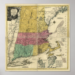 Vintag 1777 New England Map Poster