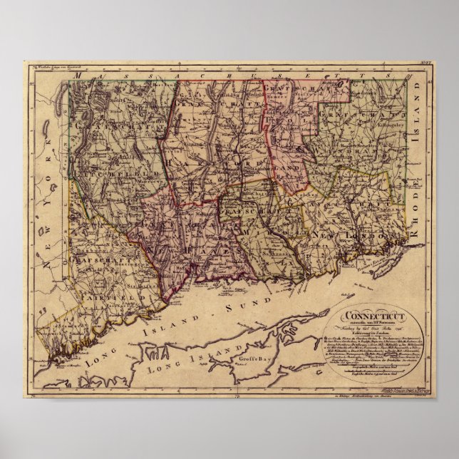 Vintag 1796 Connecticut Map Poster (Vorne)