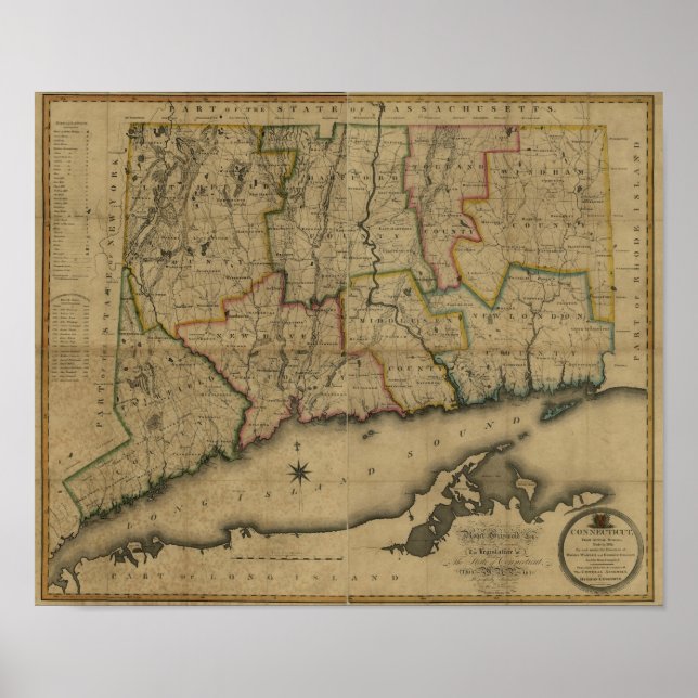 Vintag 1813 Connecticut Map Poster (Vorne)