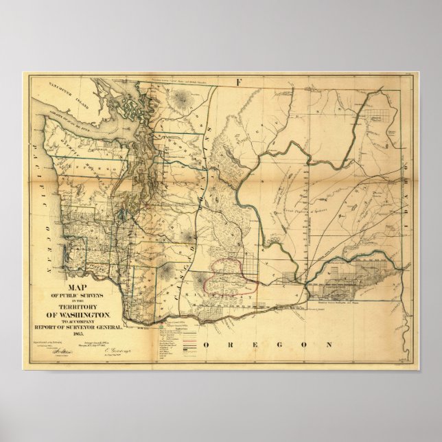 Vintag 1866 Washington Territory Map Poster (Vorne)