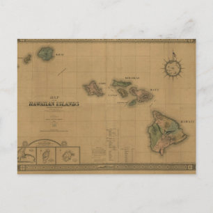 Vintag 1876 Hawaii Map - Hawaiianische Inseln Postkarte