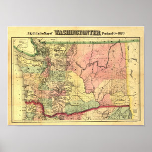 Vintag 1878 Washington Territory Map Poster