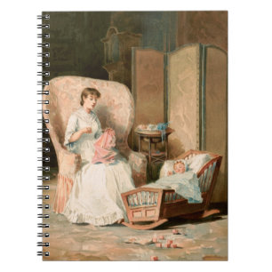 Vintag 1888 Mutter und Baby im Schlaf, wiederherge Notizblock