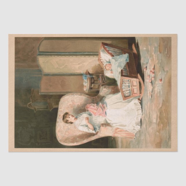 Vintag 1888 Mutter und Kind, wiederhergestellt Dec Seidenpapier (Vorderseite)
