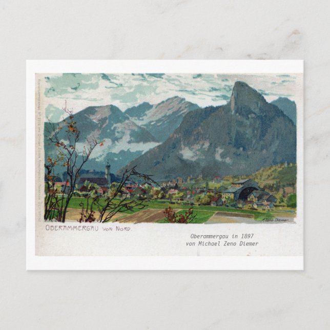 Vintag 1897 Oberammergau Bavaria litho Postkarte (Vorderseite)