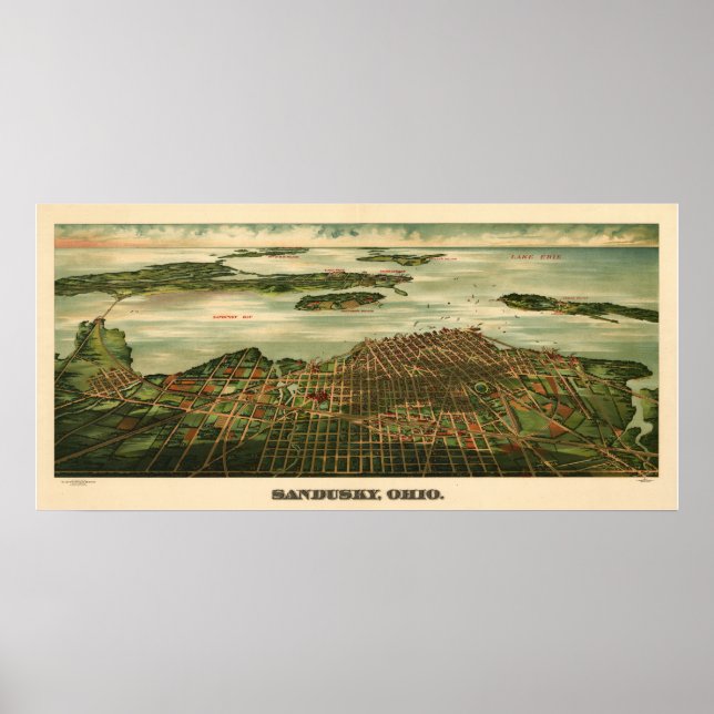 Vintag 1898 Sandusky Ohio Karte Poster (Vorne)