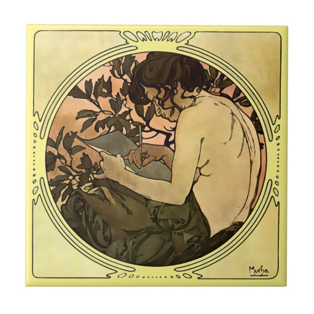 Vintag 1901 Jugendstil-Frau von Alphonse Mucha Fliese (Vorderseite)