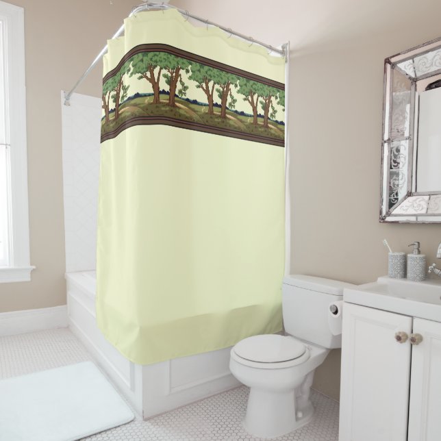 Vintag 1905 Kunsthandwerk-Stil Eichenlandschaft Duschvorhang (Beispiel)