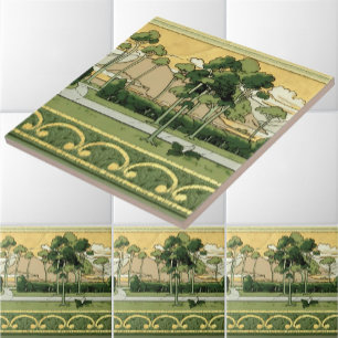 Vintag 1906 Kunsthandwerk-Landschaft Fliese
