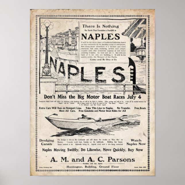 Vintag 1906 Neapel Kalifornien Bau Print Poster (Vorne)