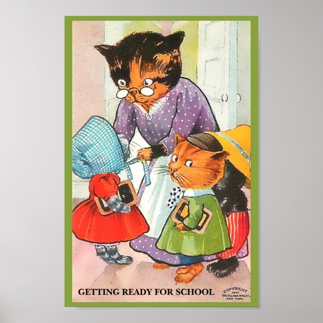 Vintag 1907 Kätzchen Vorbereitung für Schulkopie Poster (Vorne)