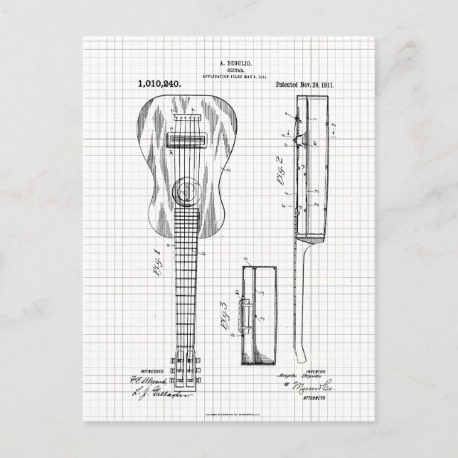 Vintag 1911 Illustration zum Gitarrenpatent Postkarte (Vorderseite)