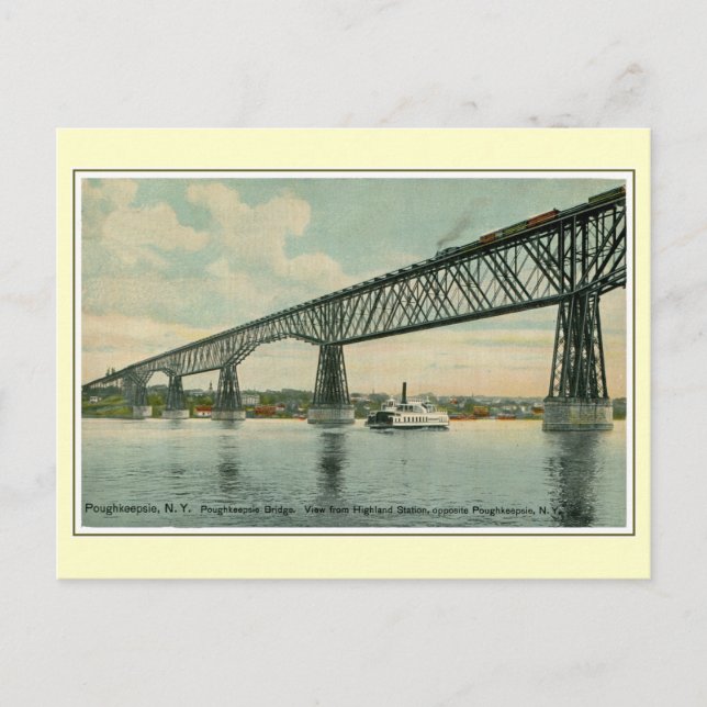 Vintag 1913 Poughkeepsie Bridge, Zug, Schiff Postkarte (Vorderseite)