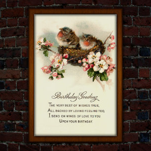 Vintag 1917 Nesting Birds Birthday Poster