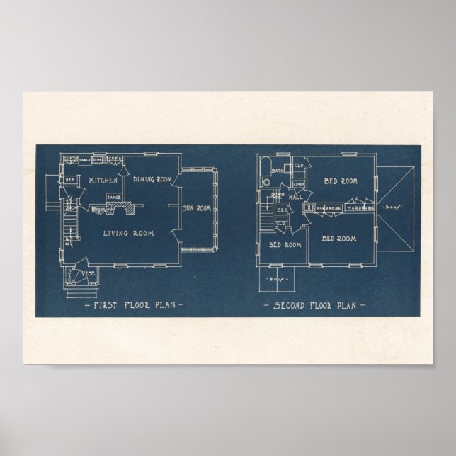 Vintag 1927 House Design 10A5 Räume Poster (Vorne)
