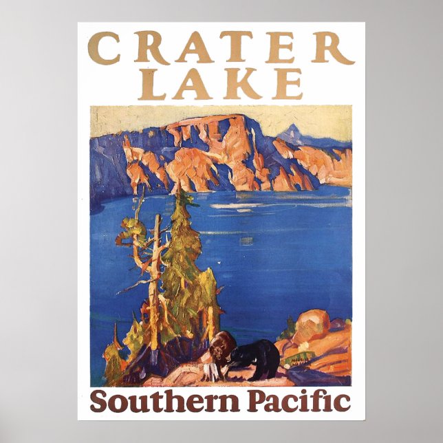 Vintag 1928 Crater Lake Southern Pacific Travel Poster (Vorne)