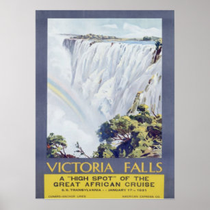 Vintag 1931 Cunard Line Victoria Falls Travel Poster