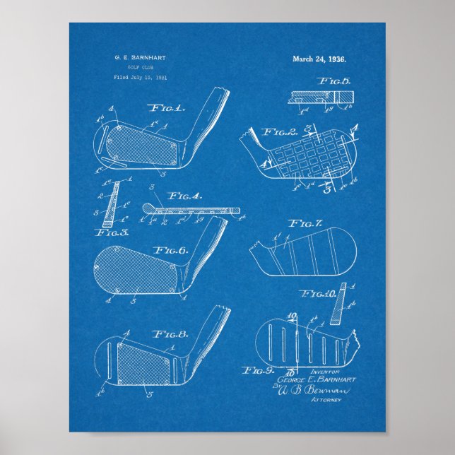 Vintag 1936 Golf Clubs Design Patentschrift Print Poster (Vorne)