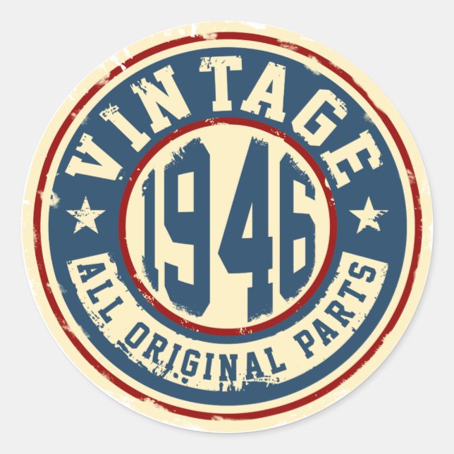 Vintag 1946 Alle Originalteile Runder Aufkleber (Vorderseite)