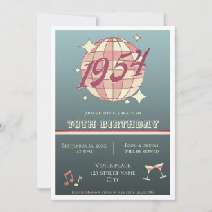 Vintag 1954 70. Geburtstag Retro blau gr Invitatio Einladung