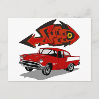 Vintag 1957 Chevy mit Grafitti Textgeschwindigkeit Postkarte