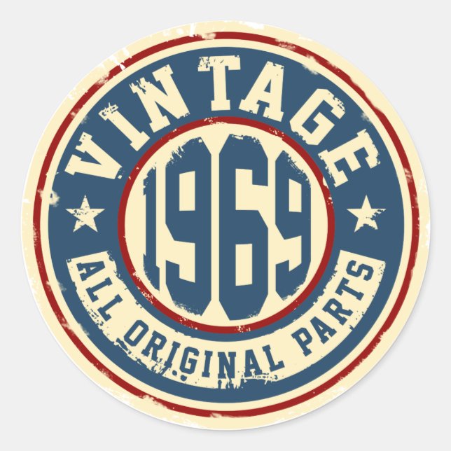 Vintag 1969 Alle Originalteile Runder Aufkleber (Vorderseite)
