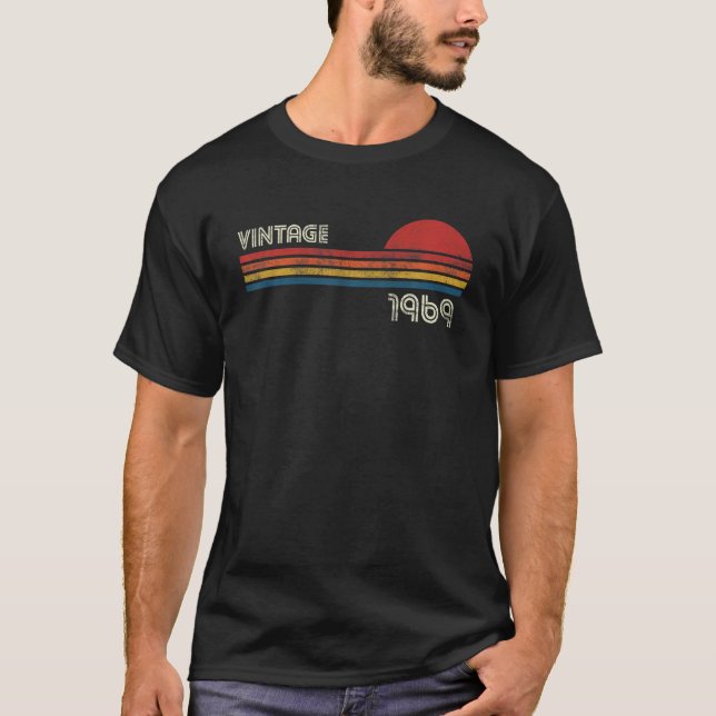 Vintag 1969 Brust Stripe Birthday T Shirt (Vorderseite)