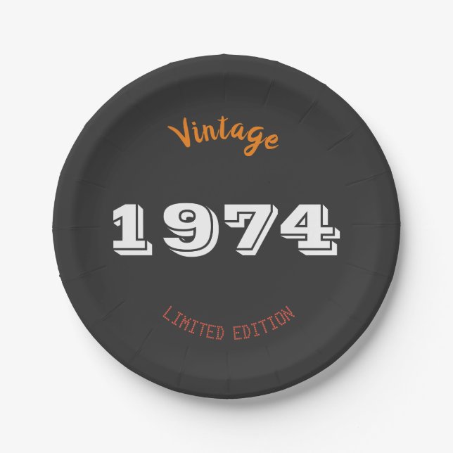 Vintag 1974 Limited Edition 52. Geburtstag Pappteller (Vorderseite)