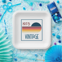 Vintag 1975 Retro Stripe Sun 50. Geburtstag Pappteller