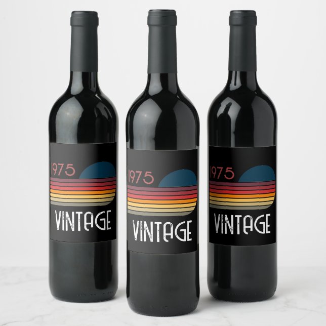 Vintag 1975 Retro Stripe Sun Weinetikett (Flaschen)