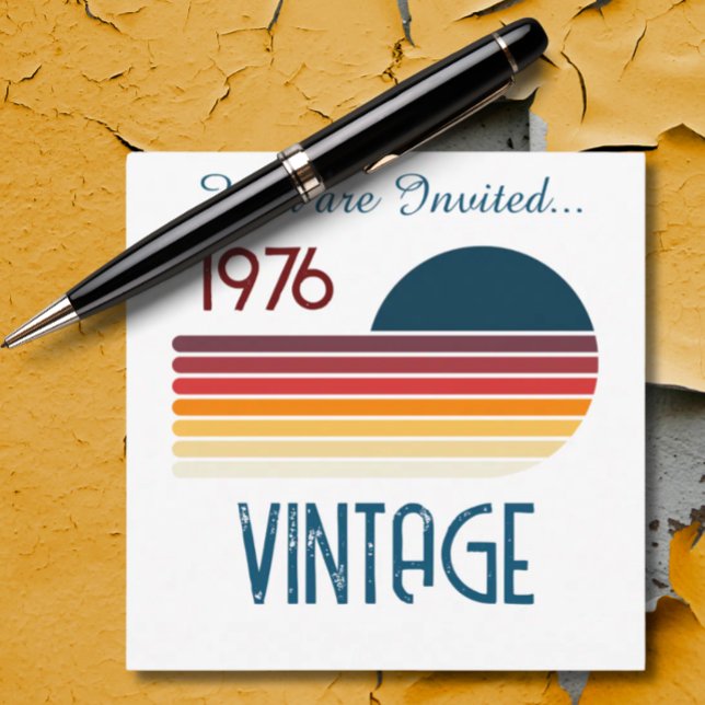 Vintag 1976 Retro Stripe Sun 50. Geburtstag Einladung (Von Creator hochgeladen)