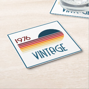 Vintag 1976 Retro Stripe Sun 50. Geburtstag Rechteckiger Pappuntersetzer