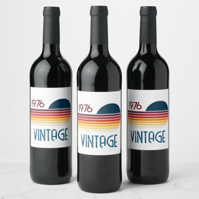 Vintag 1976 Retro Stripe Sun 50. Geburtstag Weinetikett (Flaschen)