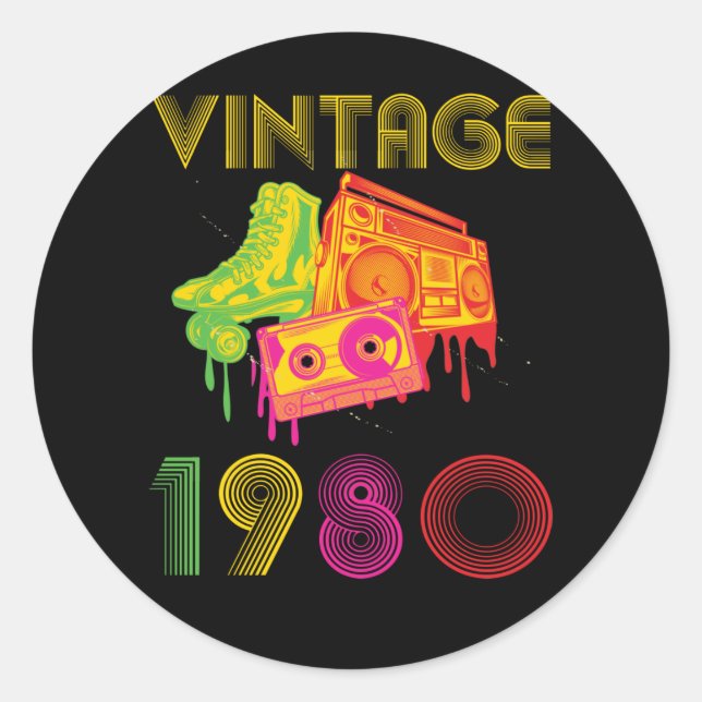 Vintag 1980 runder aufkleber (Vorderseite)
