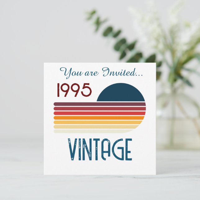 Vintag 1995 Retro Stripe Sun 30. Geburtstag Einladung (Stehend Vorderseite)