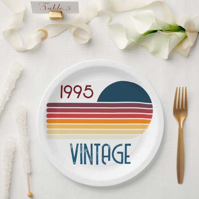 Vintag 1995 Retro Stripe Sun 30. Geburtstag Pappteller (Hochzeit)