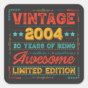 Vintag 2004 Made in 2004 20 th Birthday 20 Years Quadratischer Aufkleber