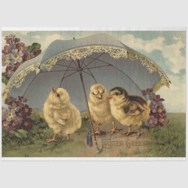 Vintag 3 Hühner Ostern Urlaub Seidenpapier (Vorderseite)