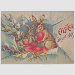 Vintag 3 Kaninchen Osterferien Seidenpapier