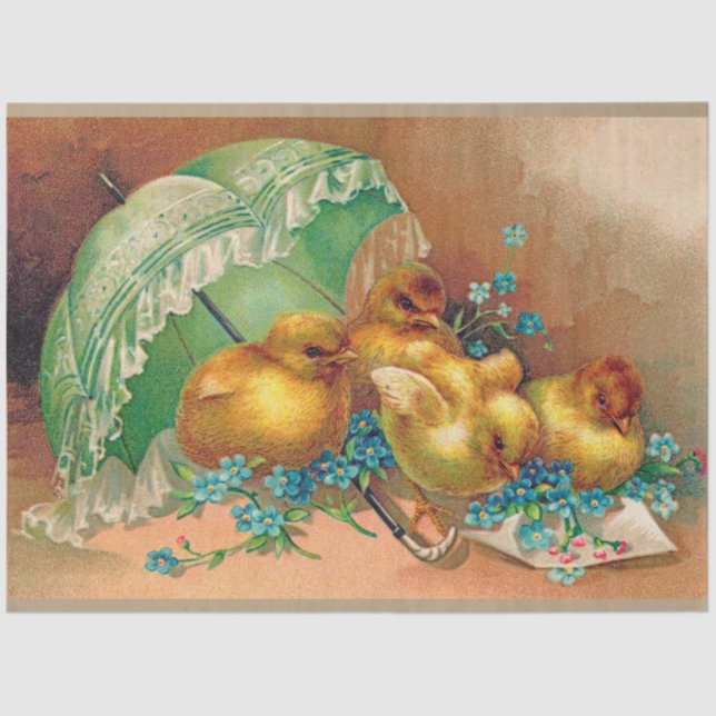 Vintag 4 Hühner Ostern Urlaub Seidenpapier (Vorderseite)