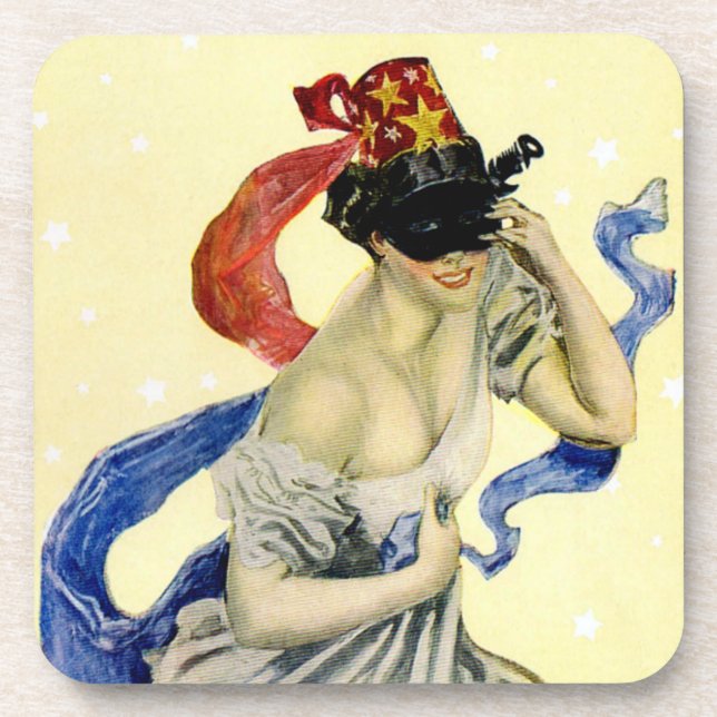 Vintag 4. Juli Patriotic Masquerade Party Getränkeuntersetzer (Vorderseite)