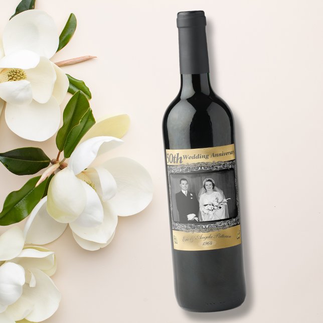 Vintag 50. Hochzeitstag | Goldfolie Weinetikett (Von Creator hochgeladen)