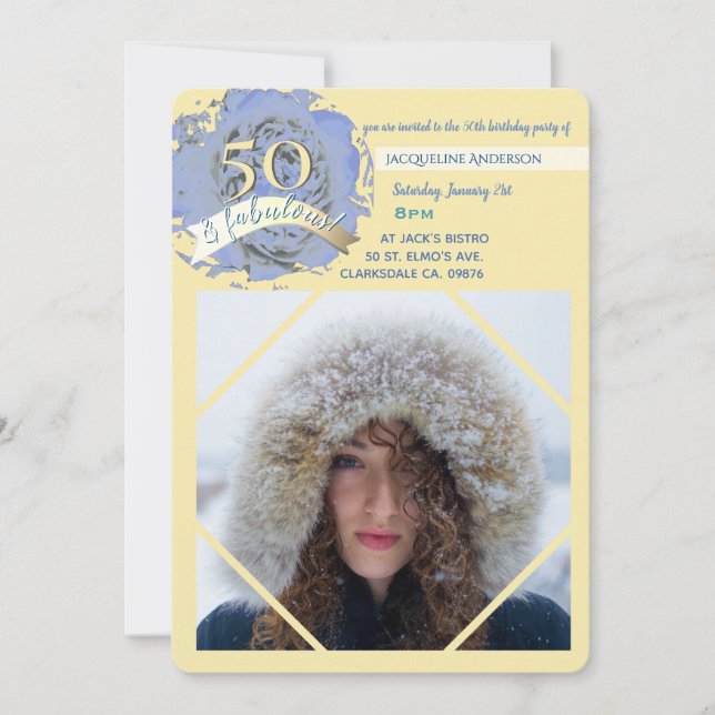 Vintag 50 und fabelhaft! Foto/Beige & Blau Geburts (Vorderseite)